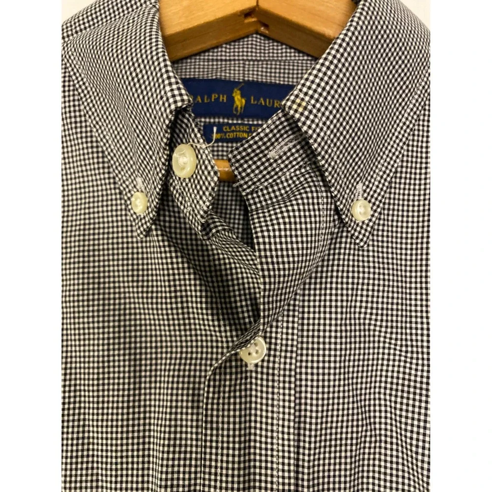 Polo Ralph Lauren Mens Button Down Shirt Black White Long Sleeve L Office Preppy
